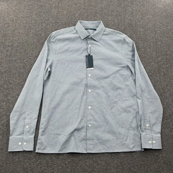 Perry Ellis Button Up Shirt Mens M Geometric Blue LS Oeko-Tex Business NWT $90 - Picture 1 of 10